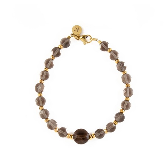 bransoletki z kamieni naturalnych Bransoletka z brązowych Kwarców Dymnych - Wersja Pozłacana
