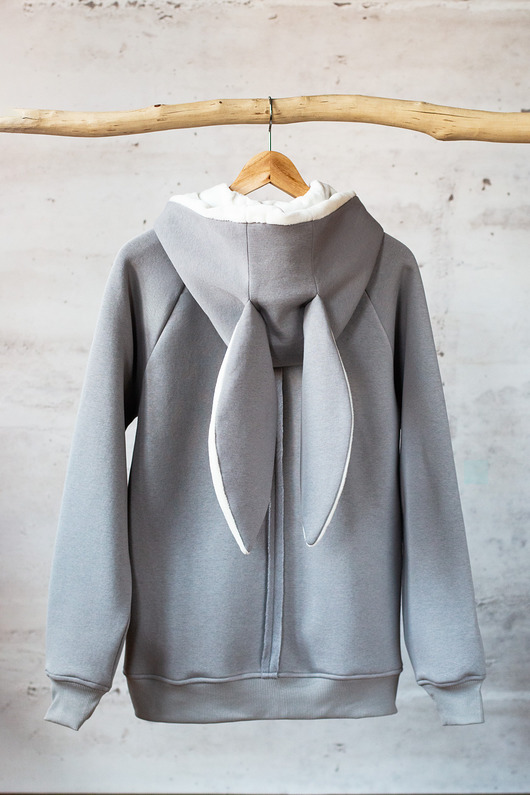 bluzy męskie Bluza Męska Szary KRÓLIK z Uszami