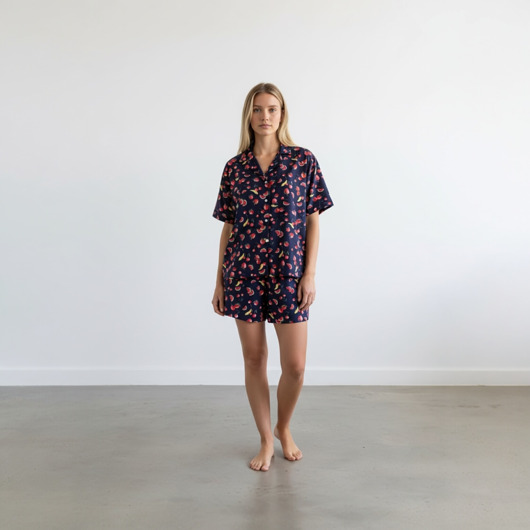piżamy damskie Piżama z wiskozy elegancka w owoce krótka