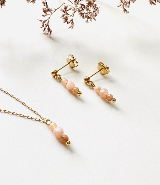 komplet biżuterii Delikatny komplet z kamieniem słonecznym