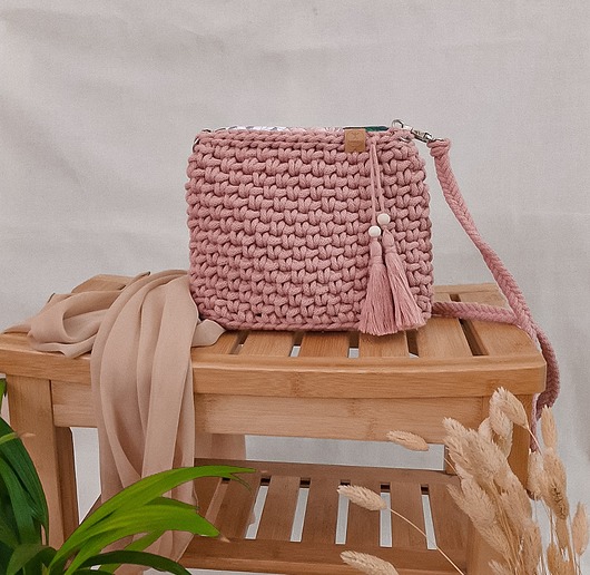 torby na ramię Torebka ze sznurka City bag - różowe złoto