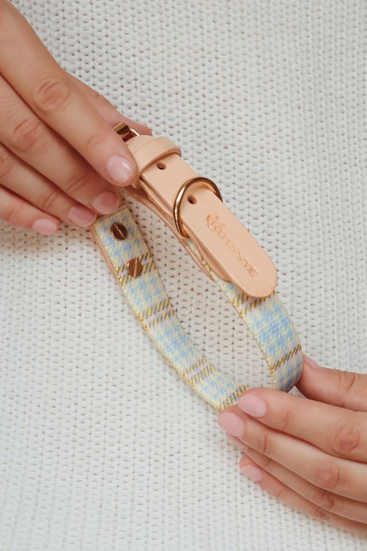 smycze i obroże dla psów i kotów Obroża Łączona Light Blue / Nude Leather 2 cm