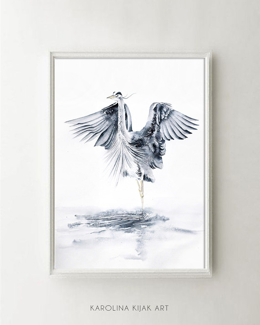 Czapla Siwa - 20x30cm, plakat autorski Karolina Kijak