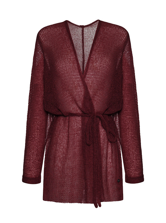 kardigany damskie Alpaka kimono z paskiem - Wino