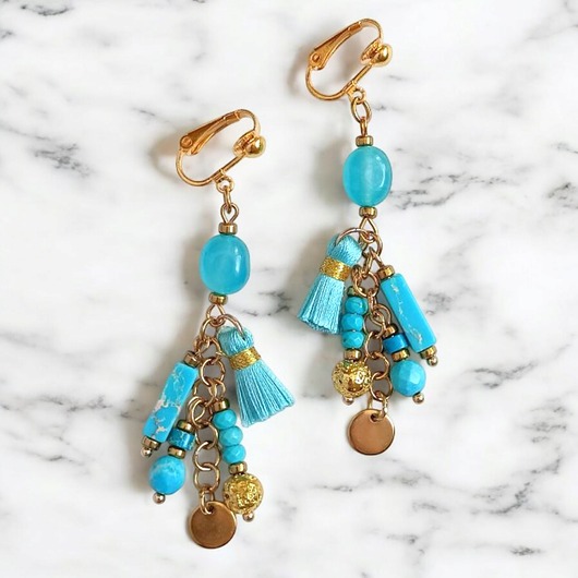 klipsy Turkusowe klipsy Boho : długie i fikuśne