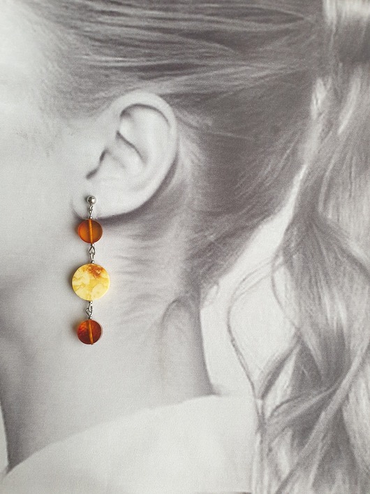 kolczyki z kamieniami Kolczyki z bursztynem wiszące talarki