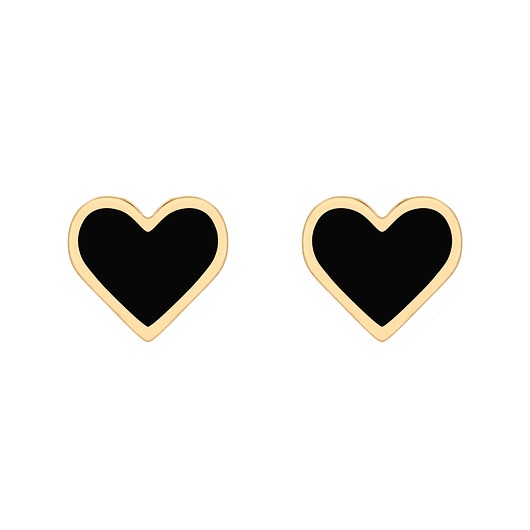 kolczyki pozłacane Złote kolczyki z czarnym serduszkiem