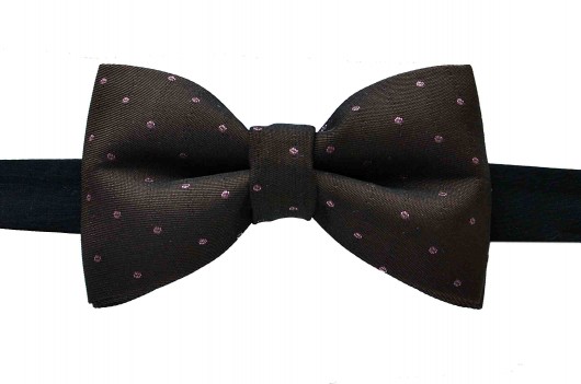 MUCHA BRĄZOWA W RÓŻOWE KROPKI - tafta bowstyle