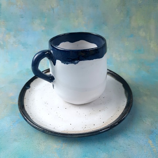 kubki Ręcznie wykonany kubek z talerzykiem E 100% handmade ceramika