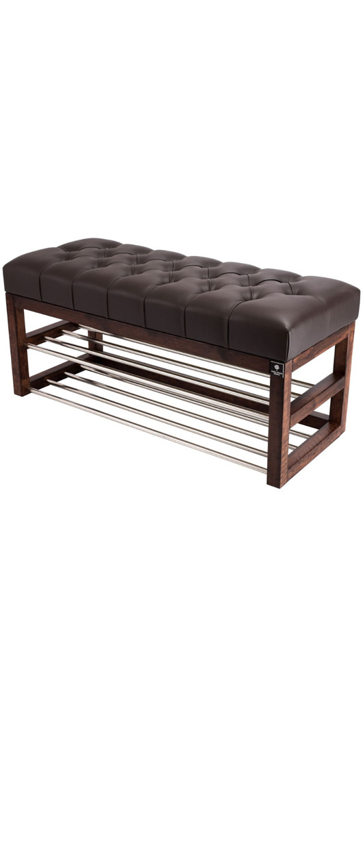 115 cm Ławeczka Pufa Pikowana Ekoskóra Brąz EMRA WOOD DESIGN