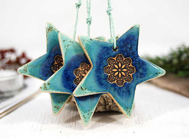 3 ceramiczne gwiazdy choinkowe - boho 10FingersArt