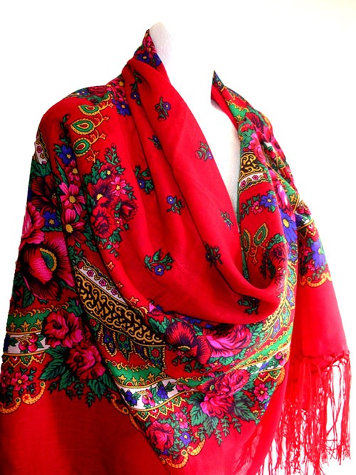 Folk Fringe Scarf (red colour) na ludowo