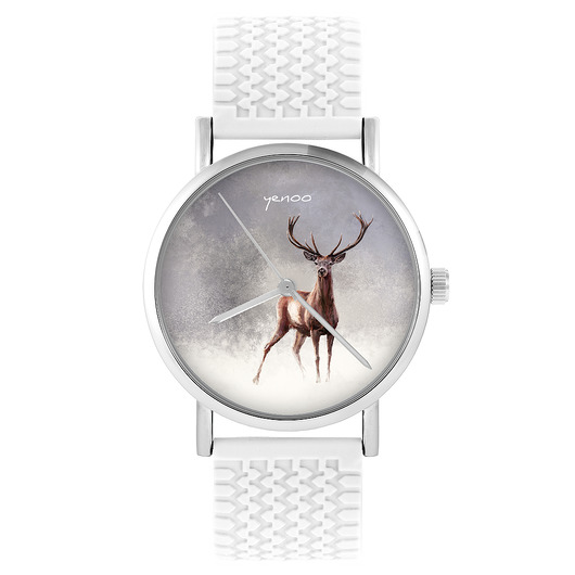 zegarki unisex Zegarek - Jeleń 2 - silikonowy, biały