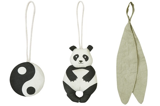 zabawki - inne Zestaw 3 zawieszek z grzechotką - Panda Bamboo Lorena Canals