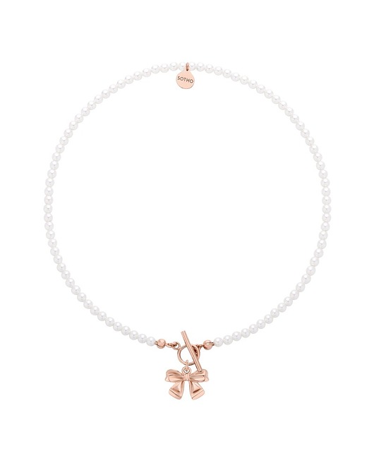 złote naszyjniki Złoty naszyjnik z białych pereł SWAROVSKI CRYSTAL z kokardką