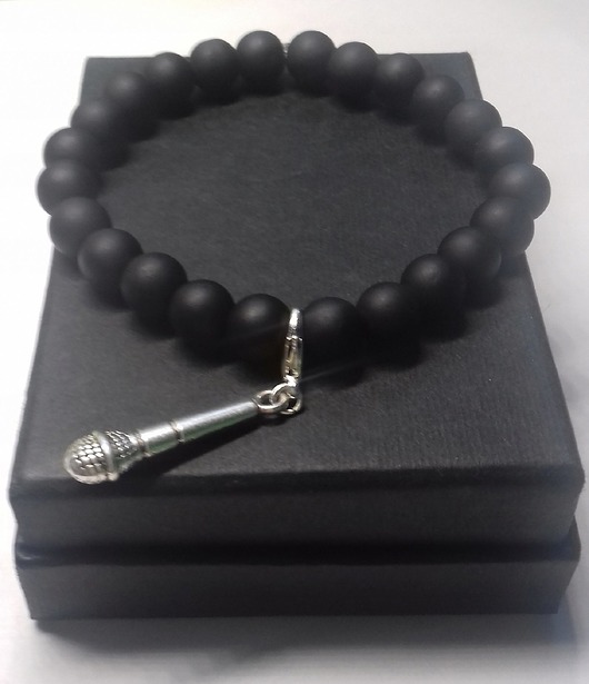 biżuteria różna Modna męska bransoletka z Onyksu Prezent Mikrofon