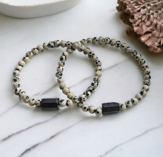 bransoletki z kamieni naturalnych KOMPLET dla PARY : jaspis & turmalin : ochronne bransoletki