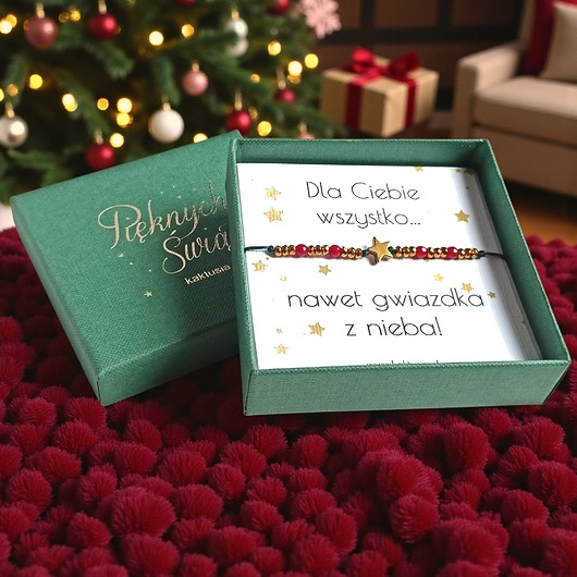bransoletki z kamieni naturalnych Świąteczna bransoletka - pomysł na prezent - świąteczne pudełko - RED4