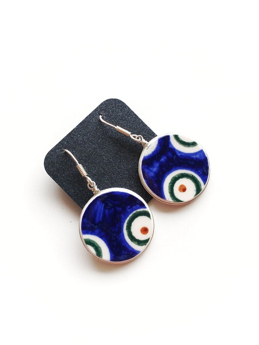 Kolczyki ceramiczne Bolesławiec biżuteria z talerzy