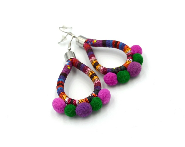 kolczyki - inne Kolczyki boho MONTEZUME II POMPONS
