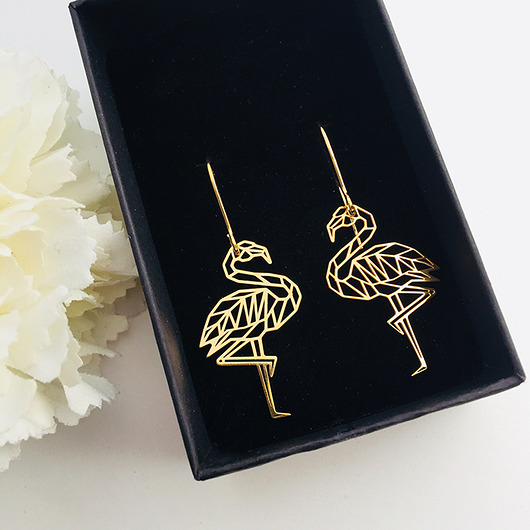 kolczyki pozłacane Kolczyki złote flamingi, kolczyki z flamingami