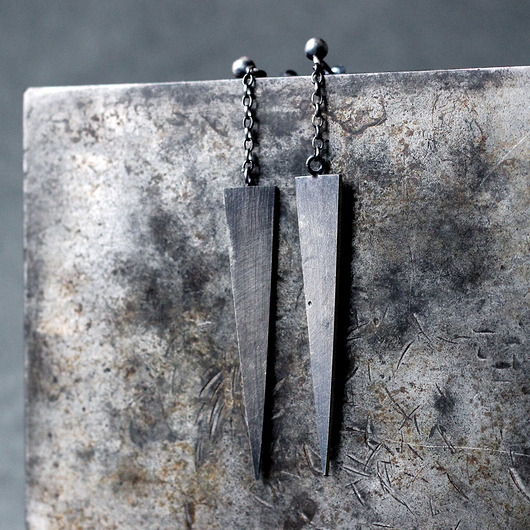 kolczyki wire wrapping Srebrne wiszące kolczyki geometryczne