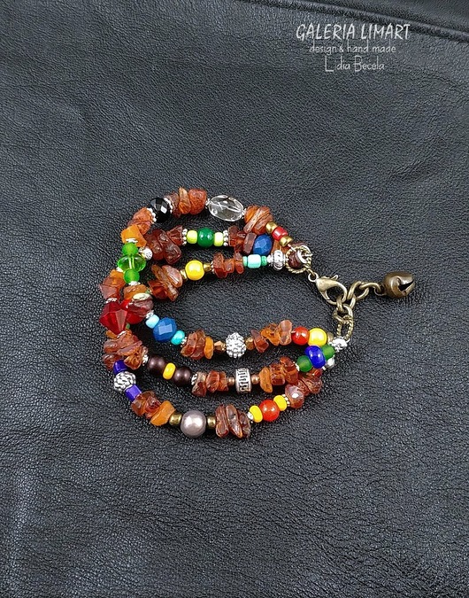 Mix w stylu Boho z bursztynem.Bransoletka lux Galeria Limart