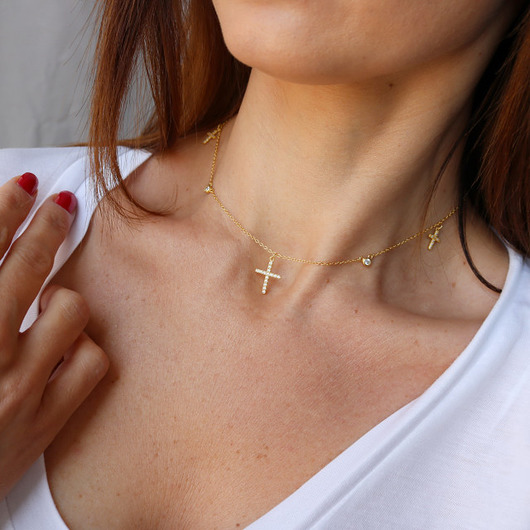 chokery Złoty choker/ naszyjnik z krzyżykami