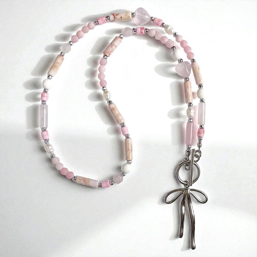 chokery Naszyjnik pinky pink : różowy naszyjnik z kokardką