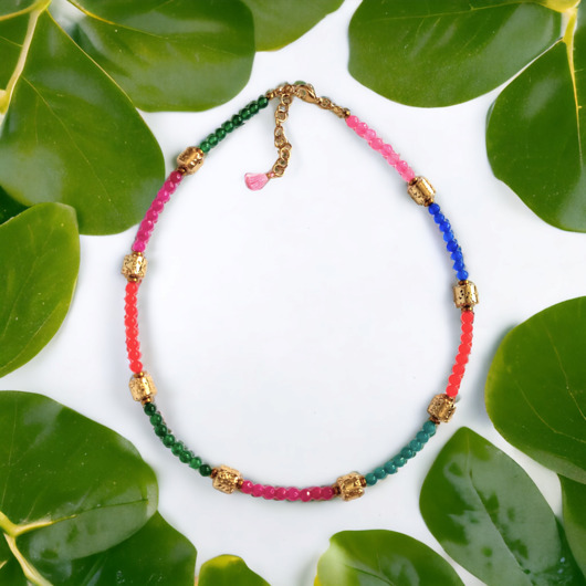 chokery UNIKAT : choker wakacyjny : jadeit & złota lawa : multicolor