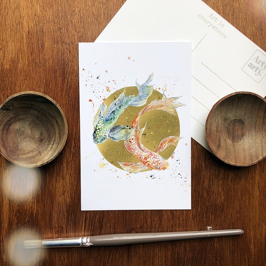 pocztówka ilustracja karpie koi Arty arty