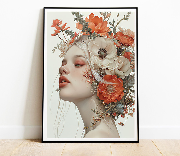 plakaty Plakat Z Głową W Kwiatach 02, Plakat Na Ścianę MS-PLAK-0036