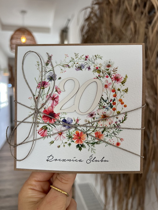 kartki scrapbooking Rustykalna kartka na 20. rocznicę ślubu - pomysł na prezent