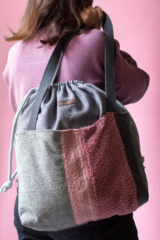 torby na ramię Duża szaro-różowa torba z kominem patchwork