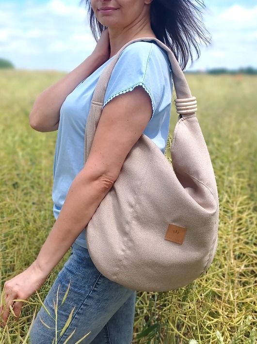 torby na ramię Duża torba worek na ramię z plecionki Beżowa