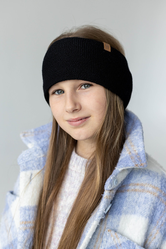 czapki dziecięce LIS- opaska 100% wełna merino- czarny