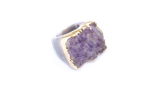InspiRING Ametyst 1/4 Złoto​ rozmiar 15 Brazi Druse Jewelry