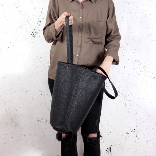 Shopper bag XL czarna na zamek / pojemna torba hairoo