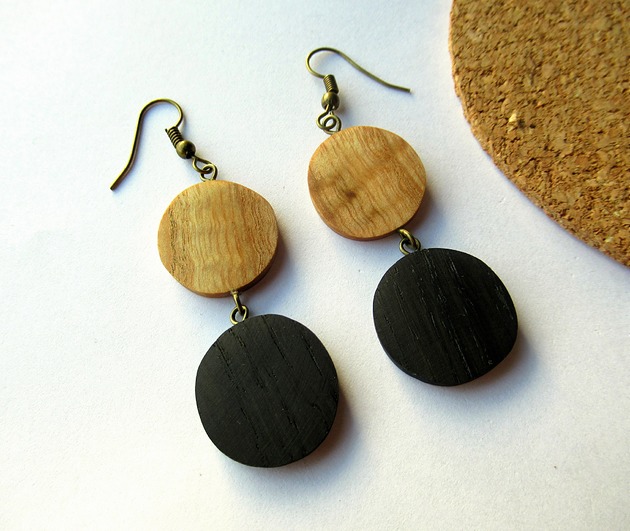 kolczyki drewniane Drewniane kolczyki PODWÓJNE KOŁA