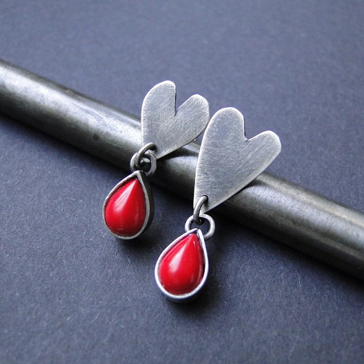 kolczyki srebrne Sztyfty Red Heart