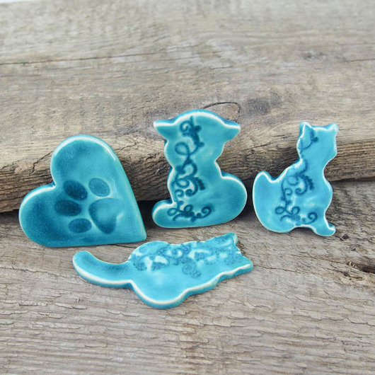 Magnesy koty 4 szt ceramiczne turkusowe Artlantyda