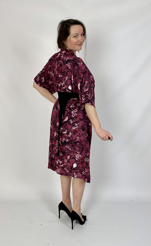 KIMONO / sukienka kopertowa, bordowy print SŁOWIKI 100% wiskoza -  