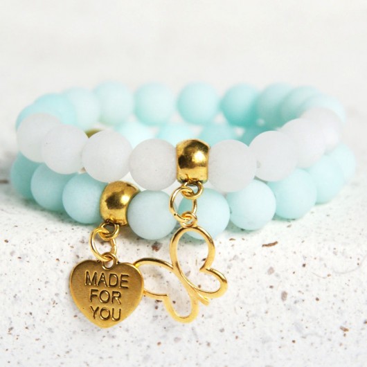 matowy jadeit MINT & WHITE & butterfly kaktusia