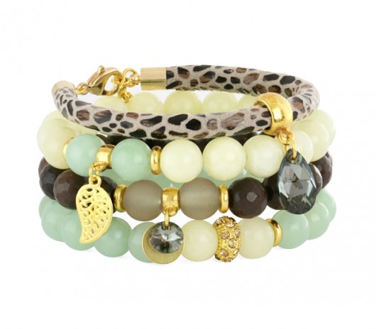 bransoletki z kamieni naturalnych Sawanna 4 - brown,green & light yellow.