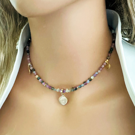 korale CZUŁY DOTYK- NASZYJNIK Turmalin, kolorowe kamienie, boho