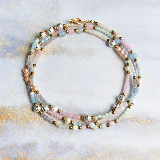 korale UNIKATOWY sznur kamieni 120cm : korale : naszyjnik : PASTELOWY