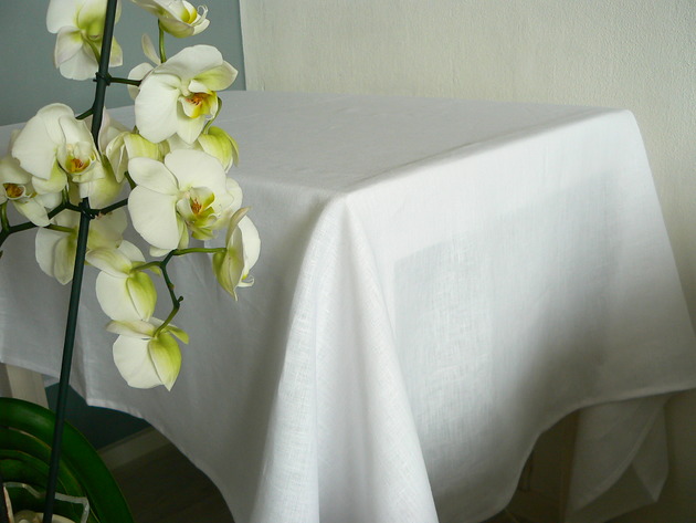 obrusy i serwetki Biały lniany obrus, 100% len