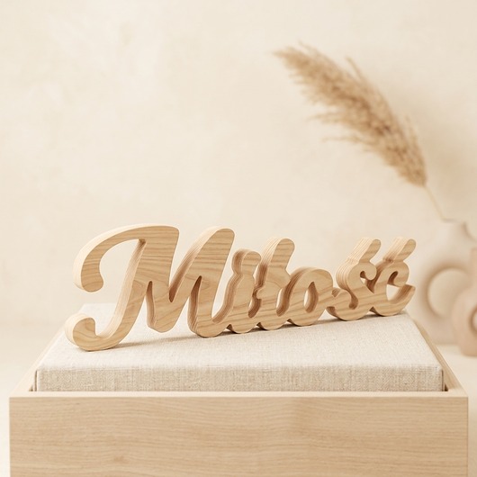 dodatki ślubne Napis MIŁOŚĆ z litego drewna, 36cm, stojący
