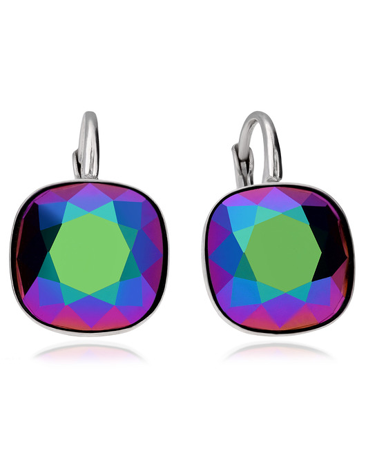 Srebrne kolczyki kwadrat skarabeusz Swarovski KOM Biżuteria