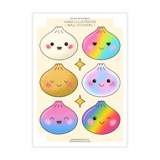 naklejki dla dzieci Naklejki Ścienne Pierożki Squishy Dumplings Rzadkie 6 szt